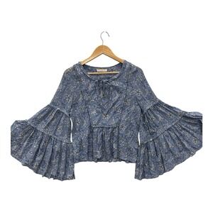 Spell & Gypsy Collective S Celestial Blouse Blue Bell Flutter Sleeve Boho